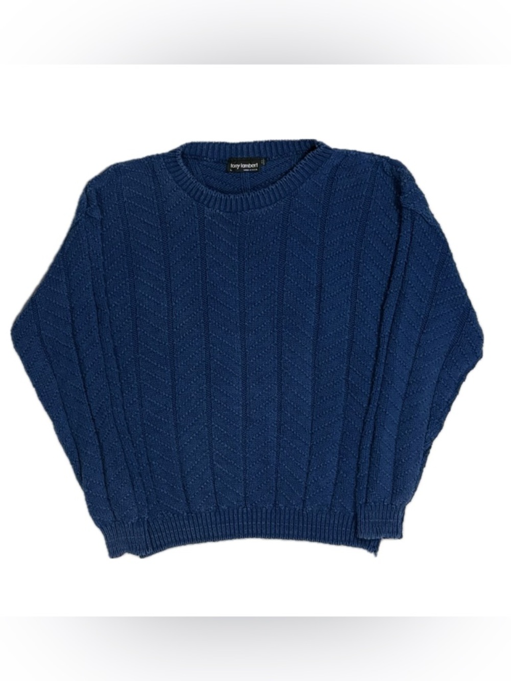 Vintage Made USA tony lambert 100% cotton blue textured knit sweater men's large